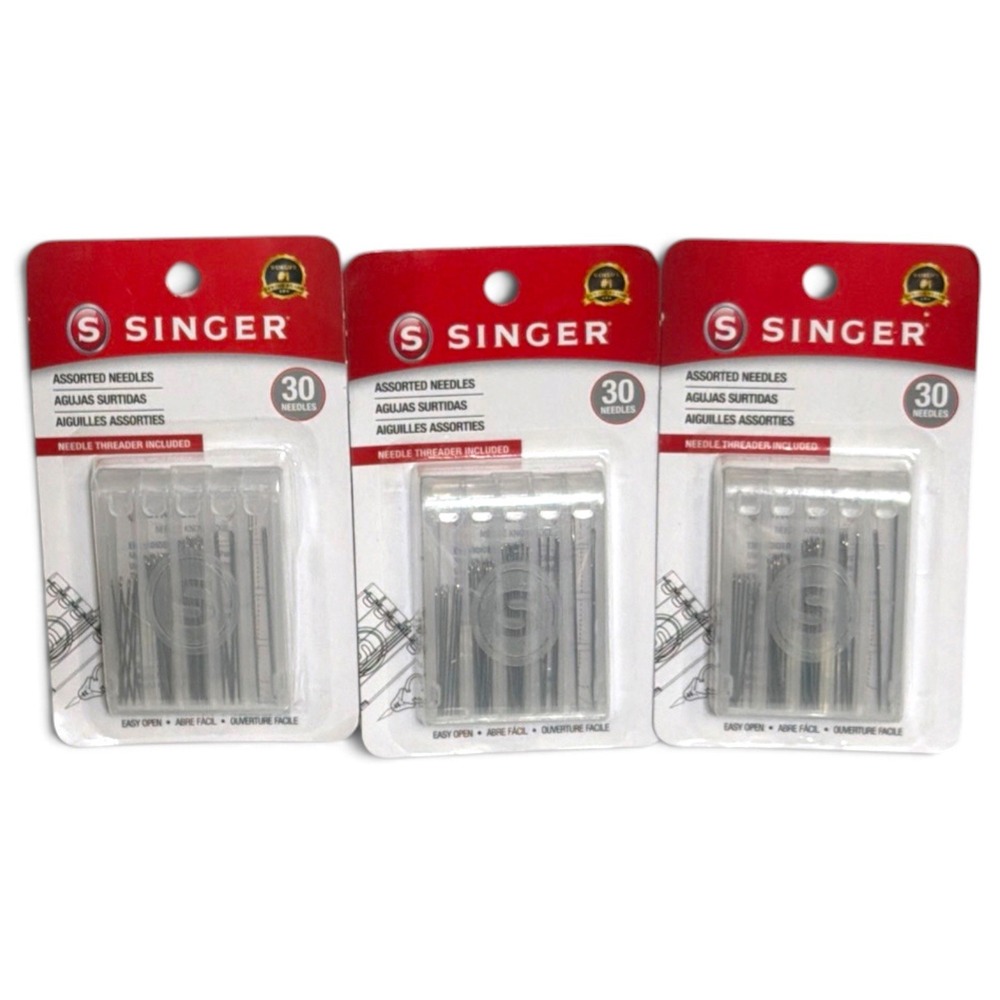 SINGER Hand Sewing Needles Compact W/Needle Threader Assorted - 30 CT - 3 pack